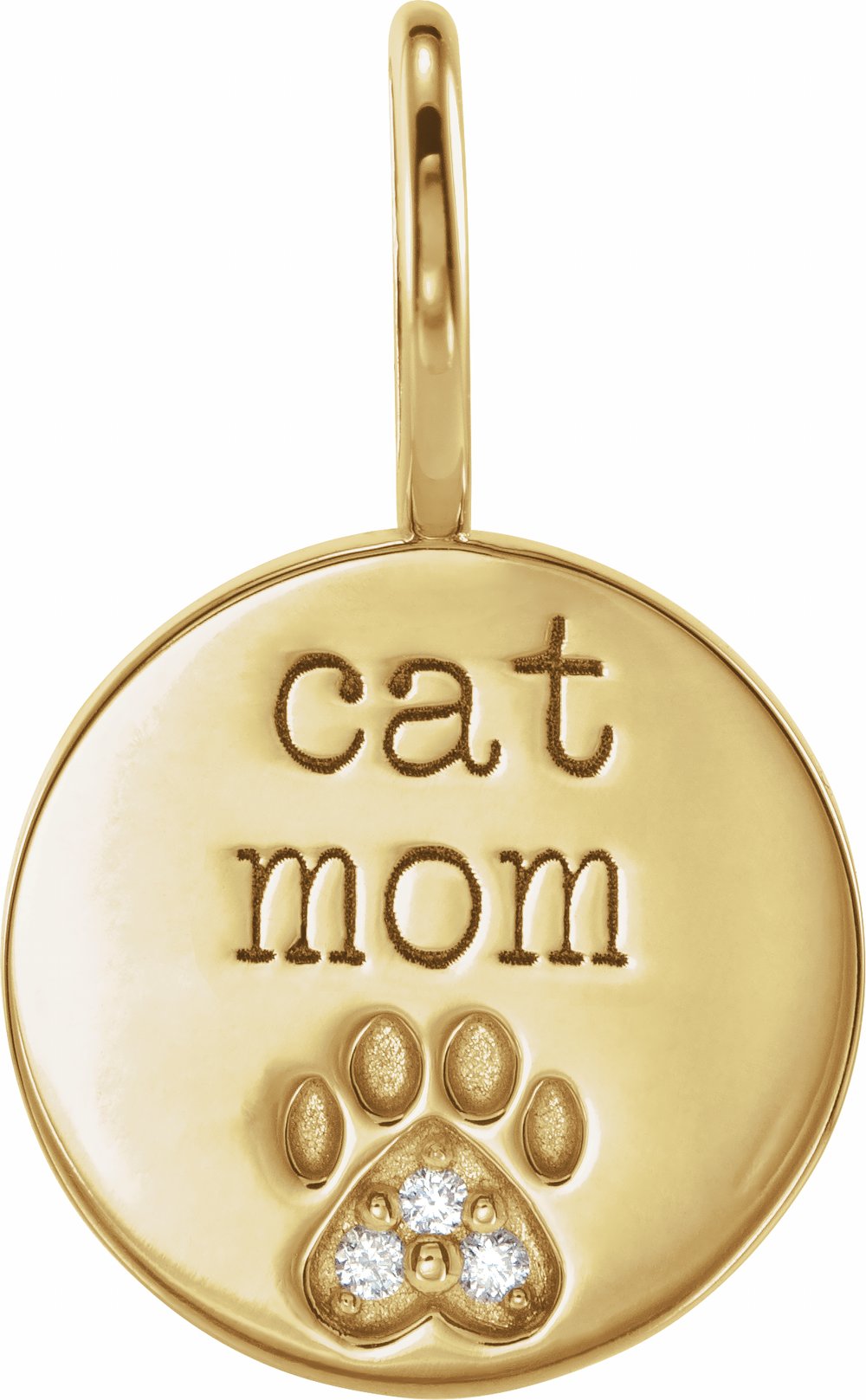 14K Yellow .01 CTW Natural Diamond Engraved Cat Mom Paw Print Charm/Pendant