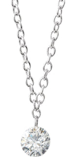 14K White Gold 1/6 CT Drilled Natural Diamond Solitaire 16-18" Necklace