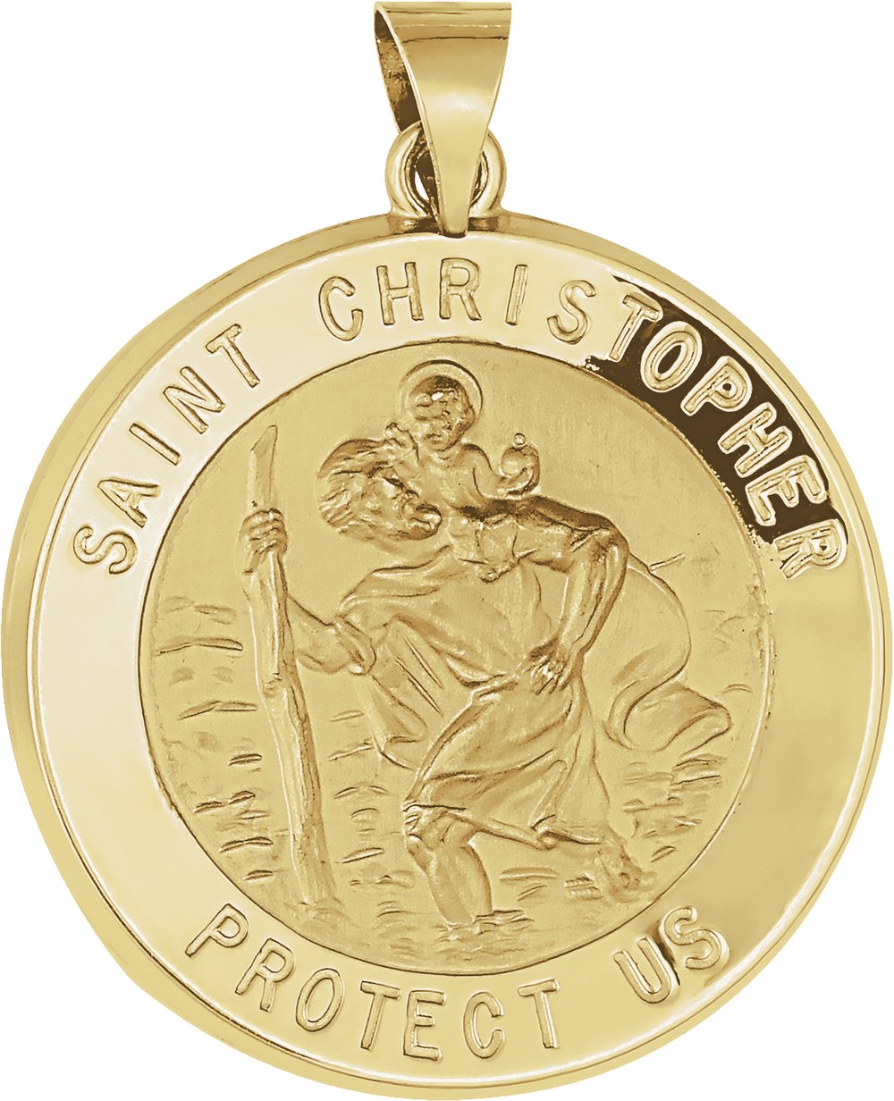 14K Yellow 25 mm Hollow Round St. Christopher Medal