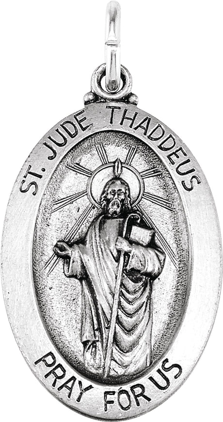 14K White Gold 19x13.5 mm Oval St. Jude Thaddeus Medal  