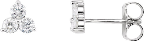 14K White Gold 5/8 CTW Natural Diamond Three-Stone Stud Earrings