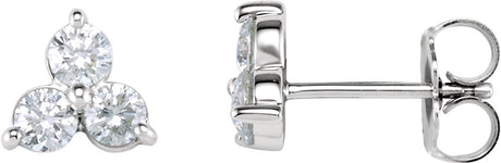 14K White Gold 1 CTW Natural Diamond Three-Stone Stud Earrings