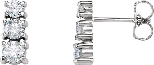 14K White Gold 7/8 CTW Natural Diamond Three-Stone Earrings  