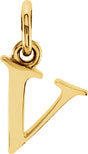 14K Yellow Lowercase Initial v Pendant