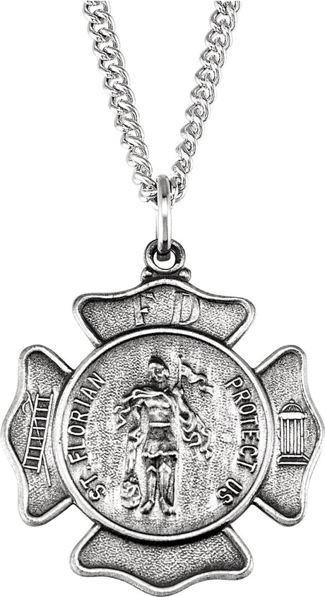 Sterling Silver 25 mm St. Florian Medal 24" Necklace