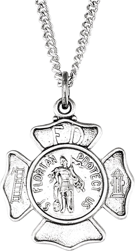 Sterling Silver 16.7x9 mm St. Florian Medal 18" Necklace