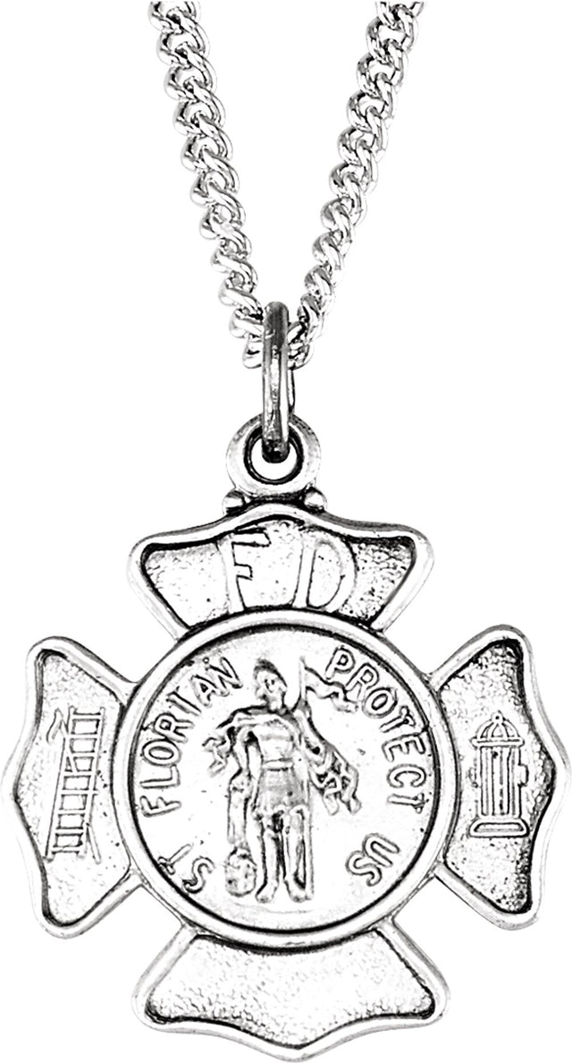 Sterling Silver 16.7x9 mm St. Florian Medal 18" Necklace