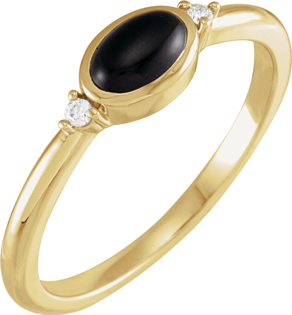 14K Yellow 6x4 mm Round Natural Black Onyx & .03 CTW Natural Diamond Ring