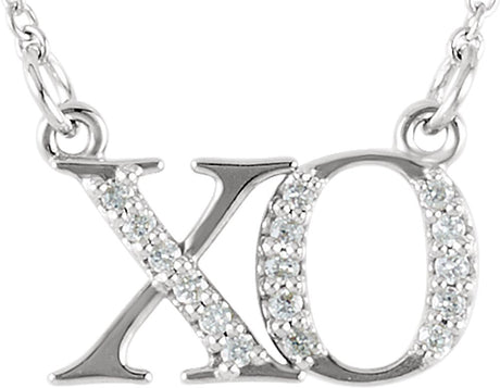 14K White .07 CTW Natural Diamond "XO" Phrase 16 1/2" Necklace