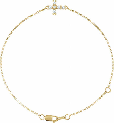 14K Yellow Gold 1/8 CTW Rose-Cut Natural Diamond Sideways Cross 6 1/2-7 1/2" Bracelet