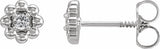 14K White Gold Natural White Sapphire Petite Flower Beaded Earrings