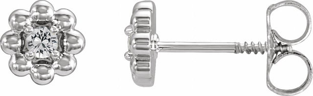 14K White Gold Natural White Sapphire Petite Flower Beaded Earrings