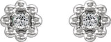 14K White Gold Natural White Sapphire Petite Flower Beaded Earrings