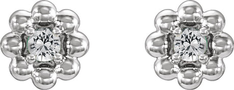 14K White Gold Natural White Sapphire Petite Flower Beaded Earrings