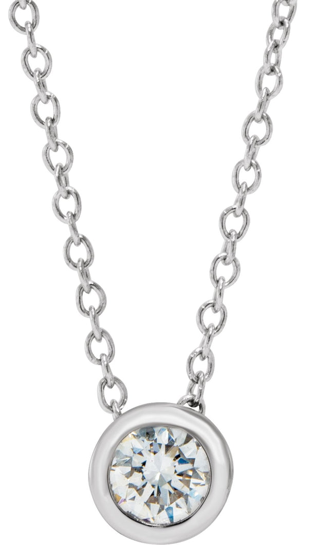 14K White Gold 1/4 CT Lab-Grown Diamond Solitaire 16-18" Necklace