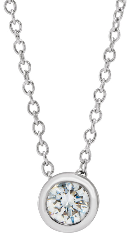 14K White Gold 1/4 CT Lab-Grown Diamond Solitaire 16-18" Necklace