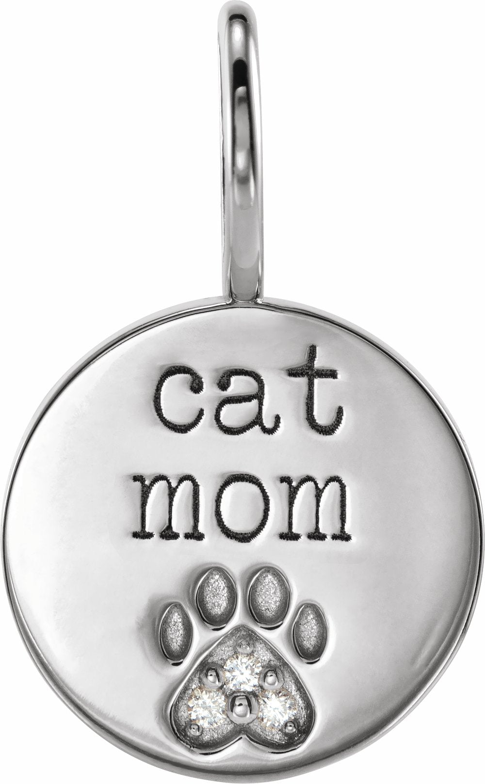 Sterling Silver .01 CTW Natural Diamond Engraved Cat Mom Paw Print Charm/Pendant