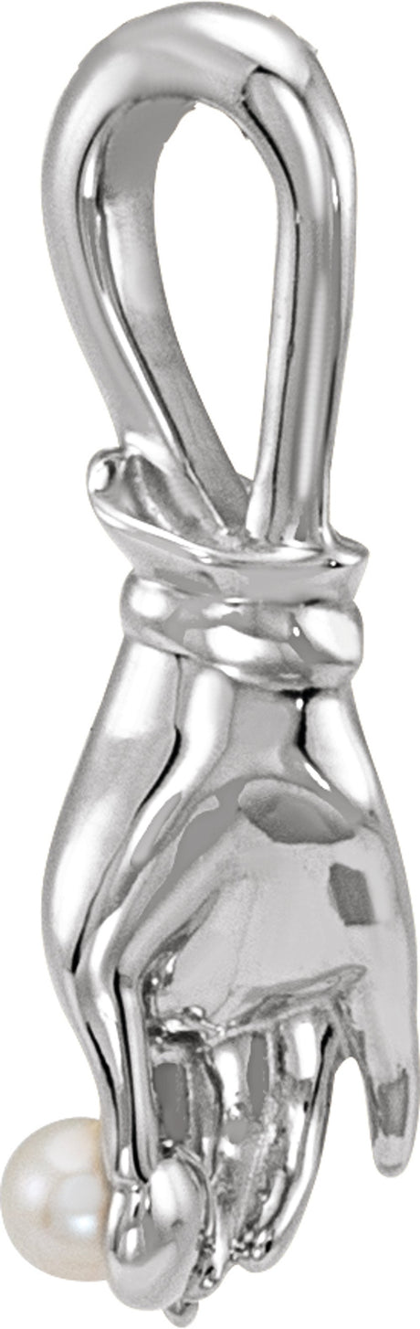 Sterling Silver Cultured White Seed Pearl Buddha Hand Pendant