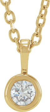 14K Yellow 1/10 CT Natural Diamond Bezel-Set Solitaire 16-18" Necklace