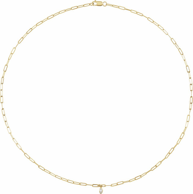 14K Yellow .07 CT Natural Diamond Micro Bezel-Set 16" Necklace