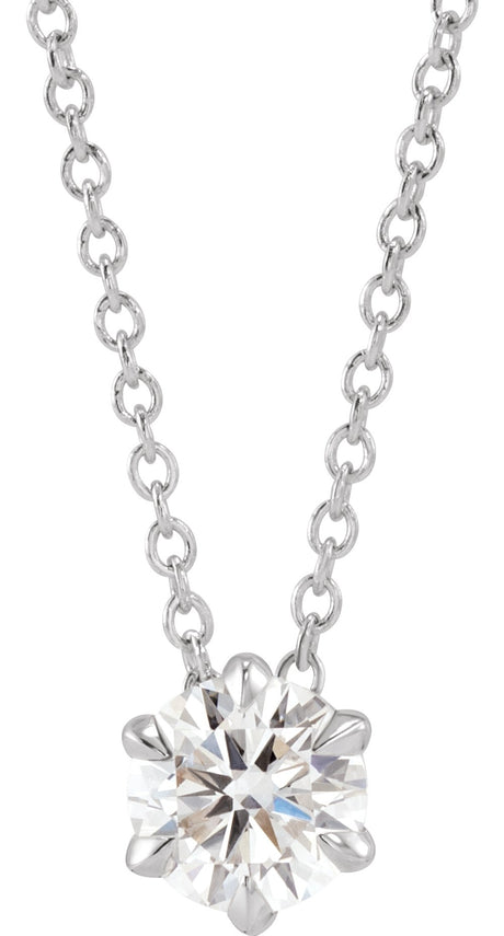 14K White Gold 1/2 CT Lab-Grown Diamond Solitaire 16-18" Necklace