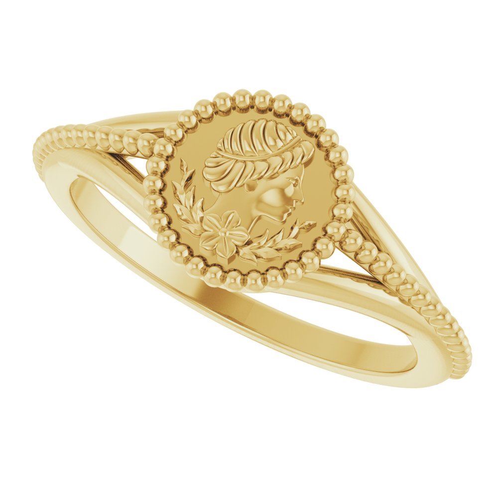 14K Yellow 8.7 mm Beaded Cameo Medallion Ring