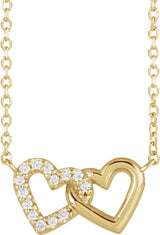 14K Yellow .05 CTW Natural Diamond Petite Double Interlocking Heart 16-18" Necklace