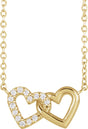 14K Yellow .05 CTW Natural Diamond Petite Double Interlocking Heart 16-18" Necklace