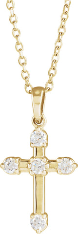 14K Yellow Gold 1/6 CTW Natural Diamond Cross 16-18" Necklace
