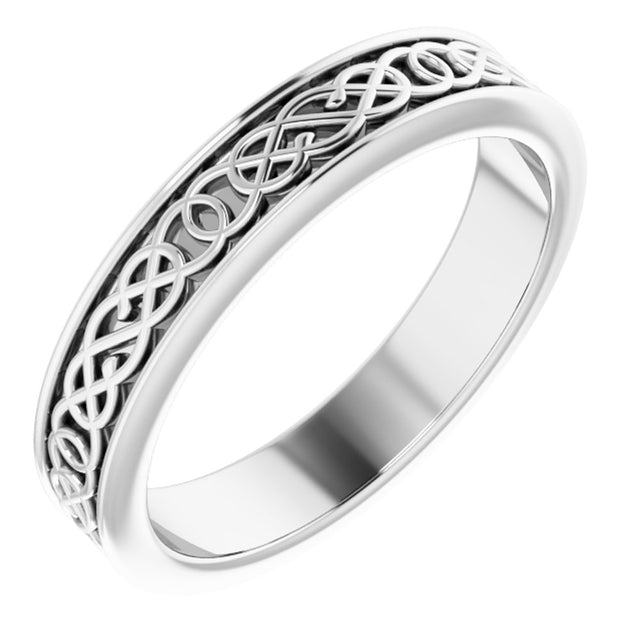 14K White 4 mm Celtic-Inspired Flat Band Size 6.5