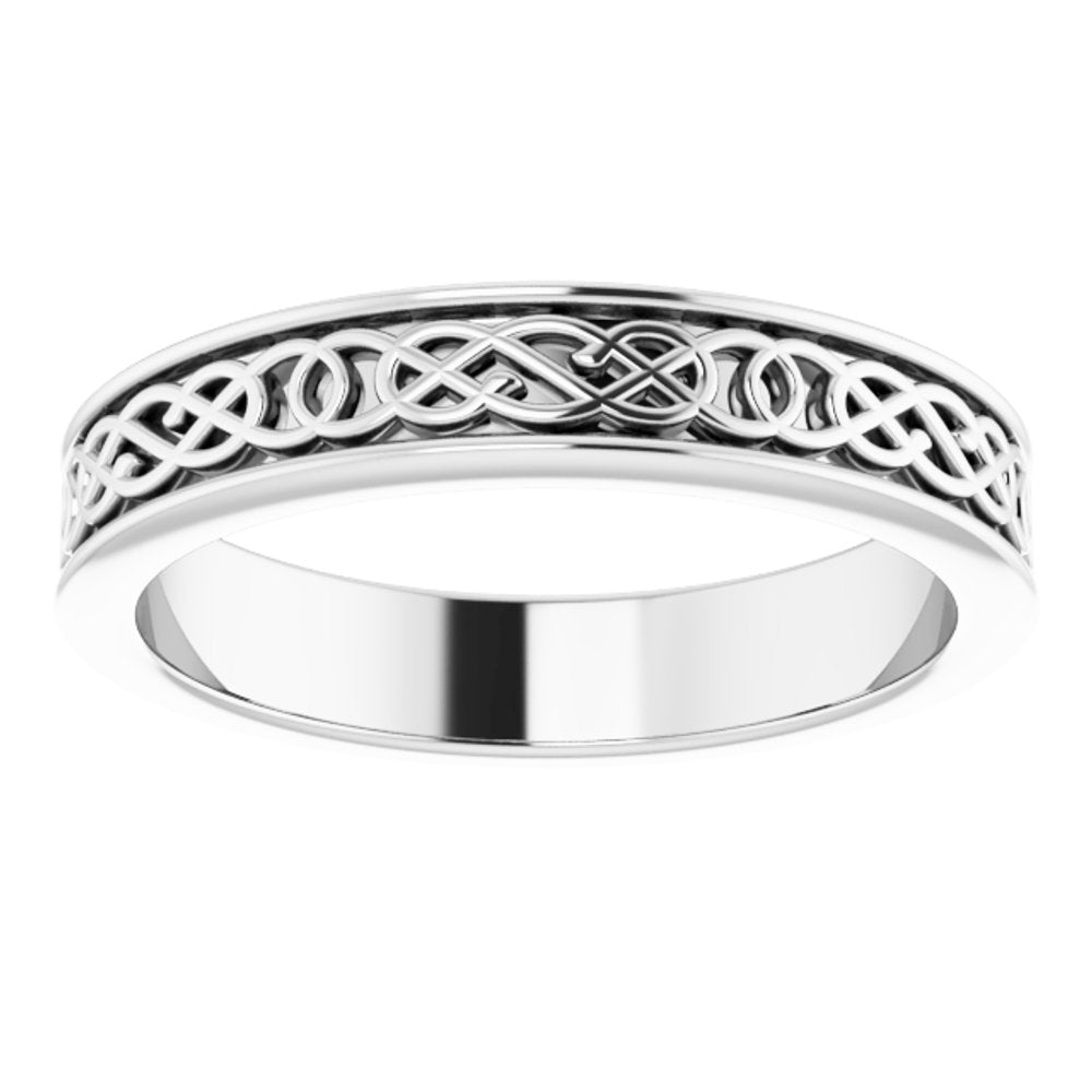 14K White 4 mm Celtic-Inspired Flat Band