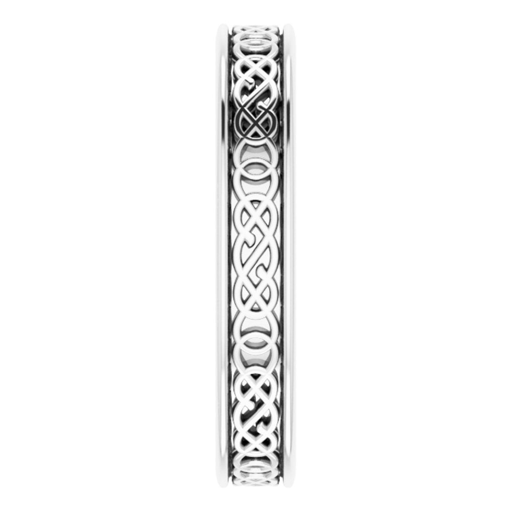 10K White Gold 4 mm Celtic-Inspired Flat Band Size 9