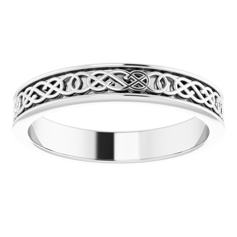 10K White Gold 4 mm Celtic-Inspired Flat Band Size 9