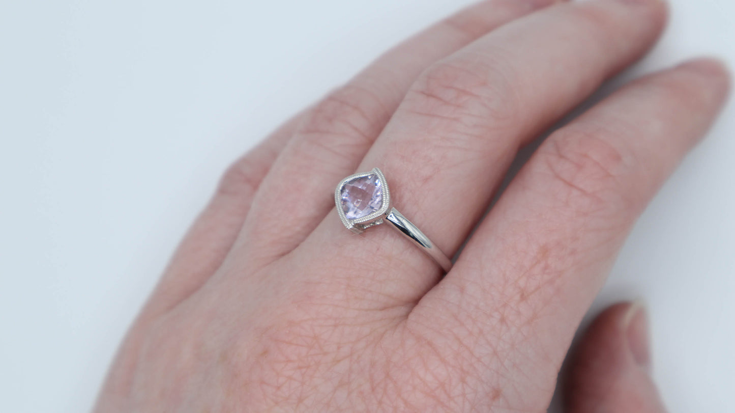 White Gold ring with Cushion Cut Rose-de-France