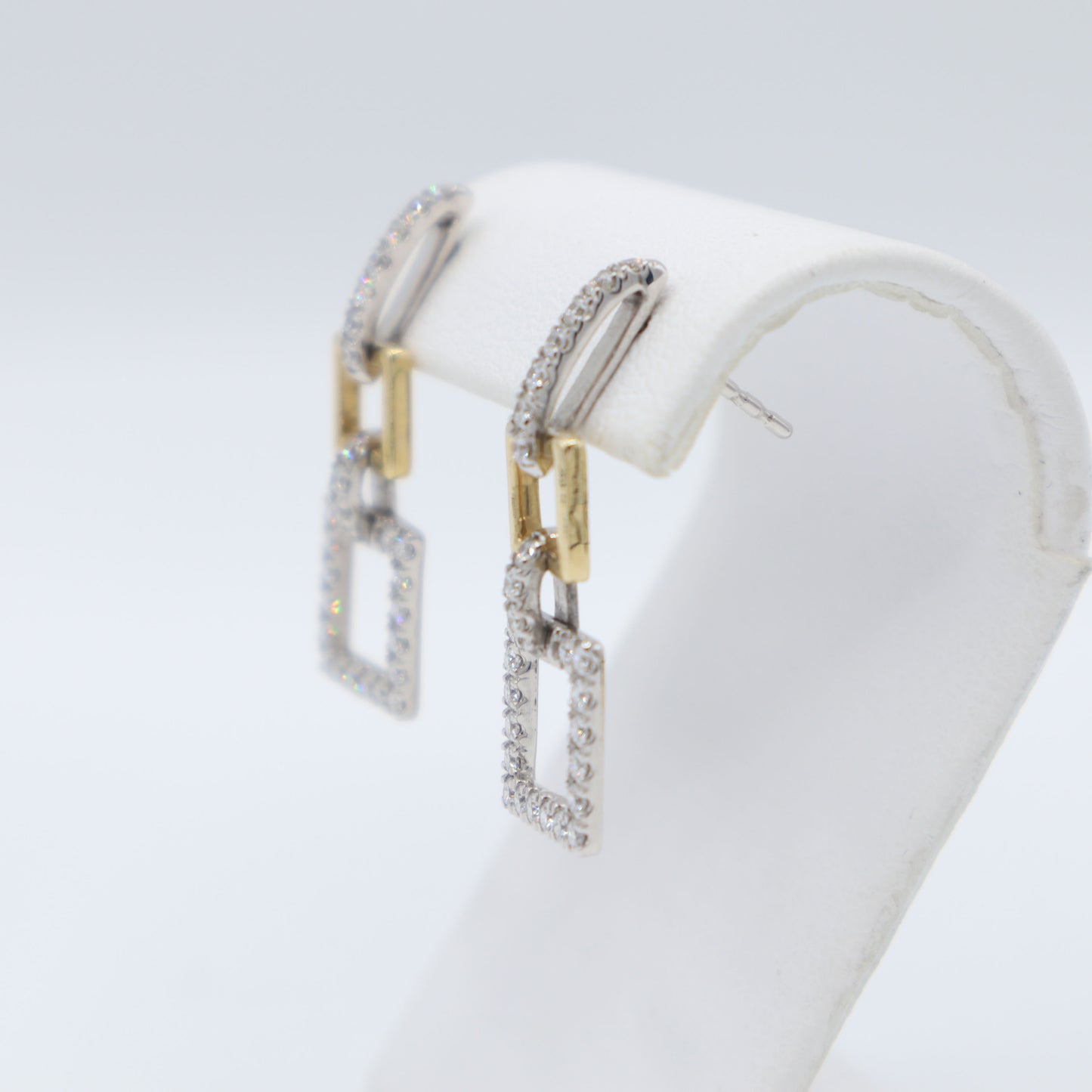 Two Toned Square Diamond Dangle Earrings