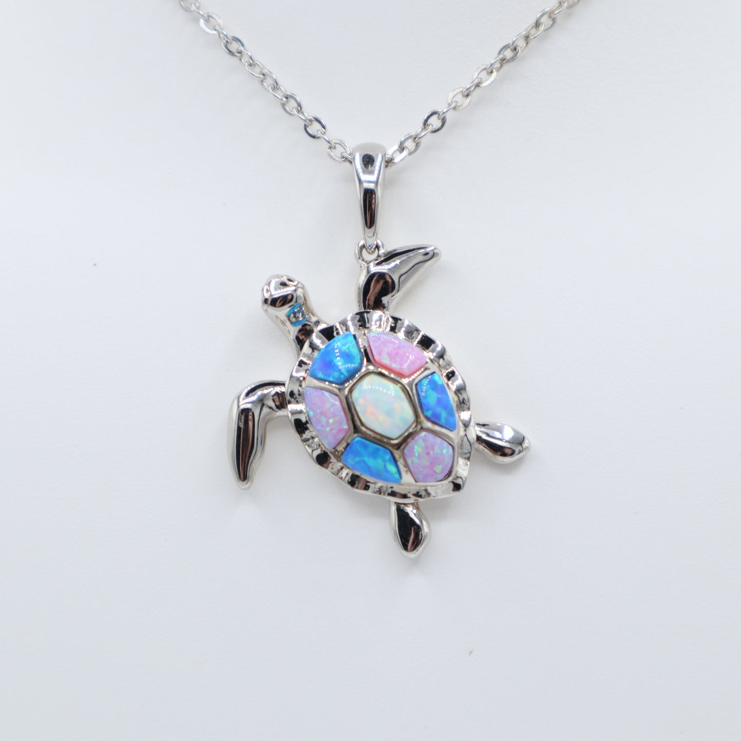 Sterling Silver and Opal Turtle Pendant