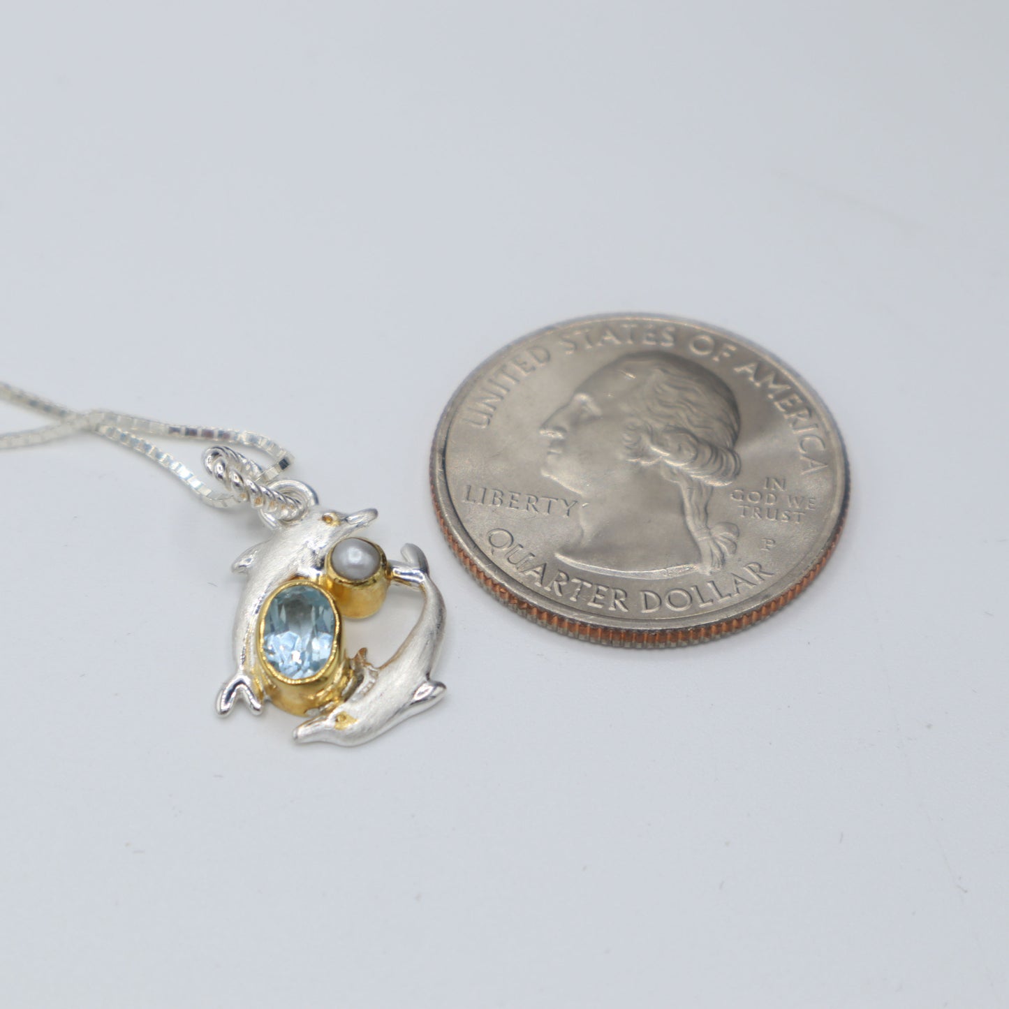 Blue Topaz and Pearl Dolphin Pendant