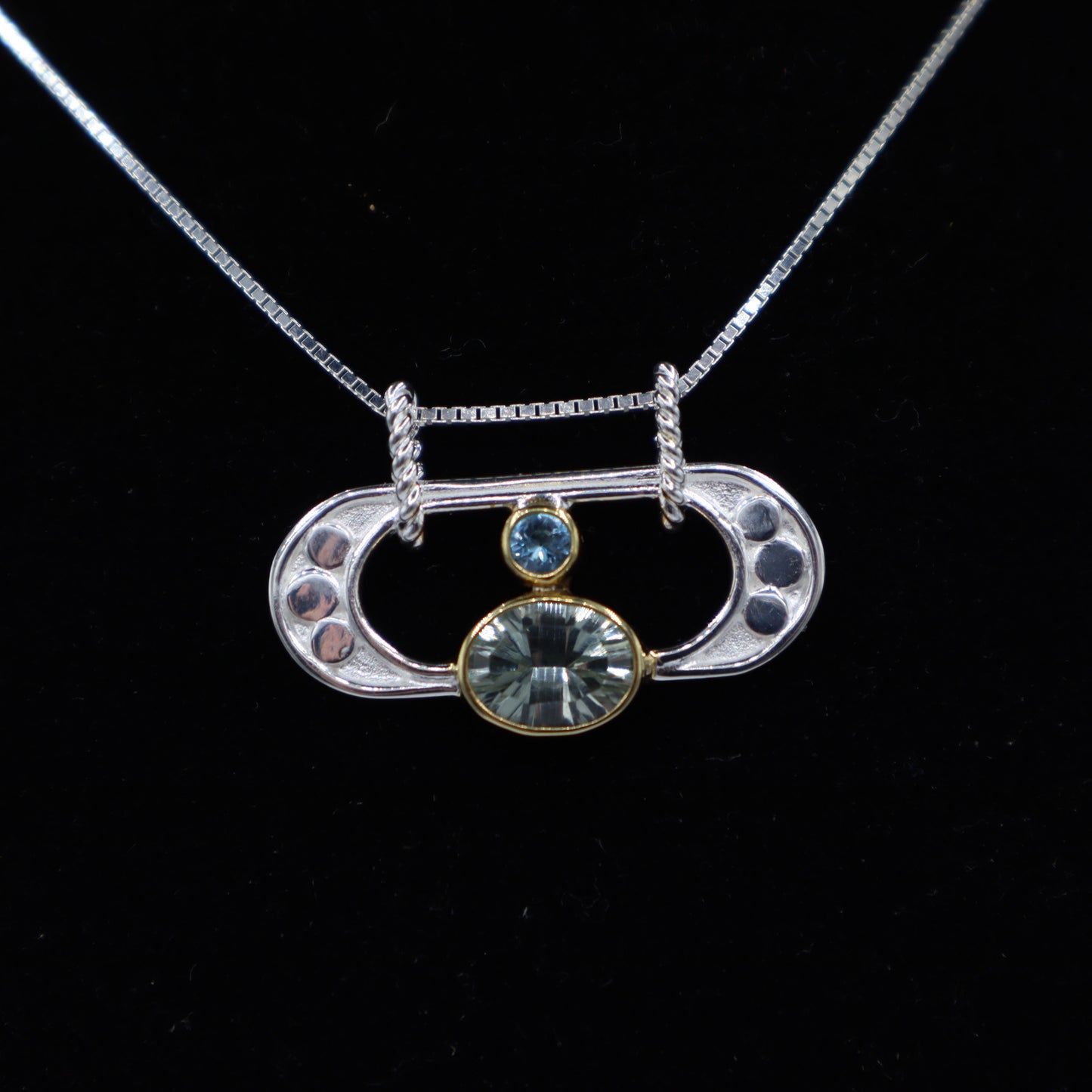 Green Amethyst and Blue Topaz Silver Pendant