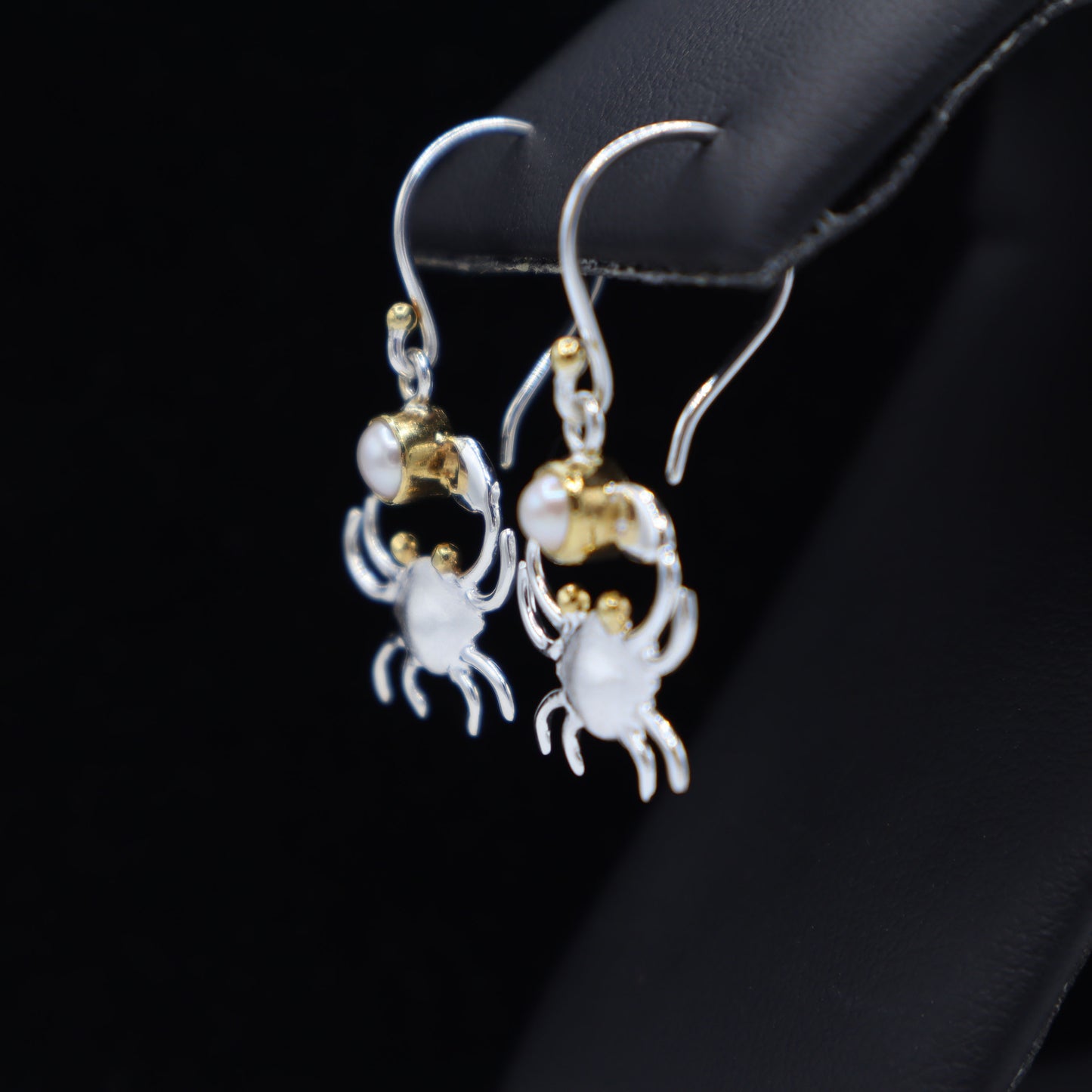 Silver Pearl Crab Earrings
