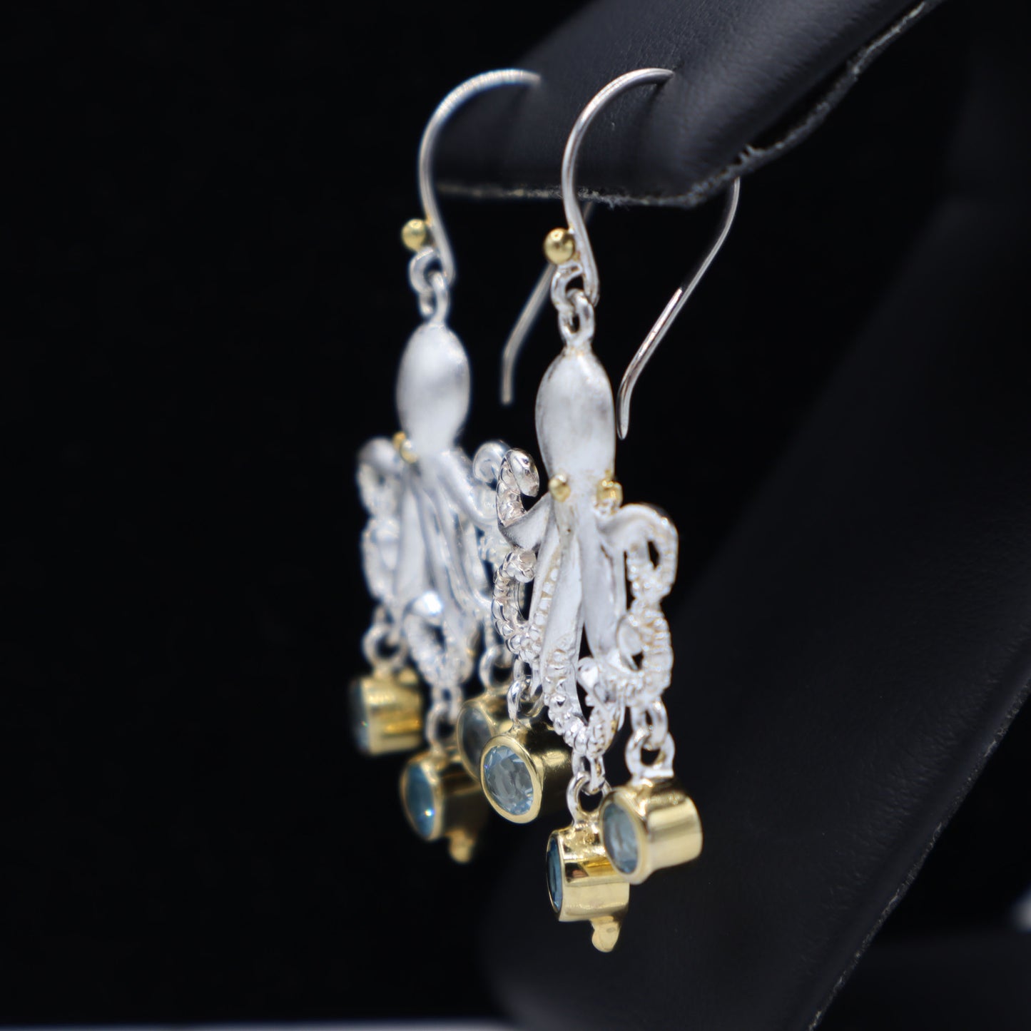 Silver and Topaz Octopus Dangle Earrings