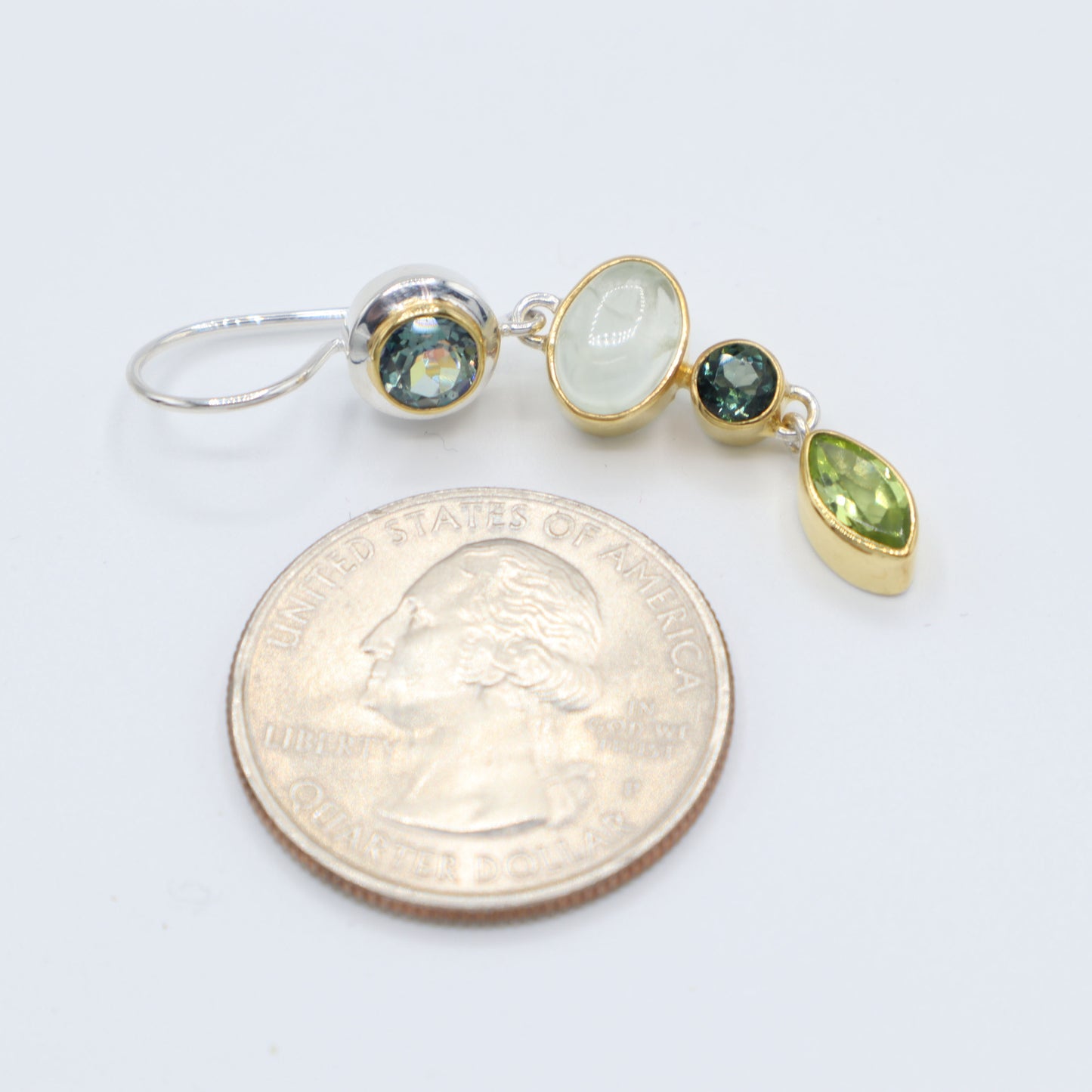 Mixed Green Stone Silver Dangle Earrings