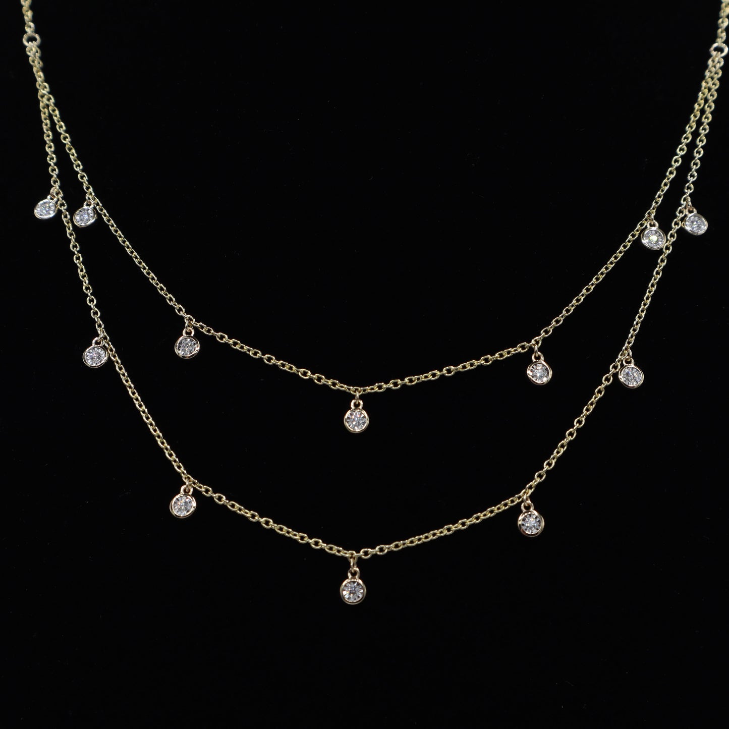 Diamond Dangle Double Chain Necklace