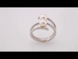 14K White Cultured White Freshwater Pearl Two-Stone Ring