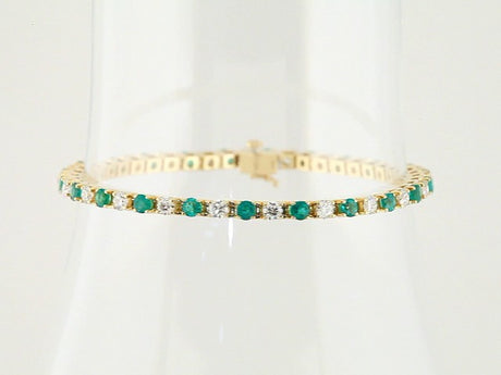 14K Yellow Gold Lab-Grown Emerald & 2 3/8 CTW Lab-Grown Diamond Line 7" Bracelet