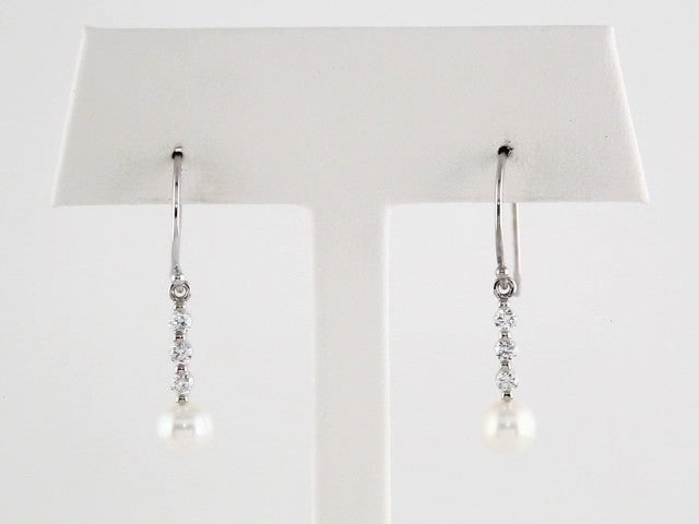 14K White Gold Cultured White Freshwater Pearl & 1/4 CTW Natural Diamond Earrings