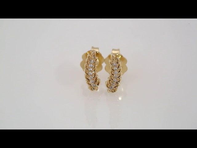 14K Yellow .03 CTW Natural Diamond Leaf Ear Climbers