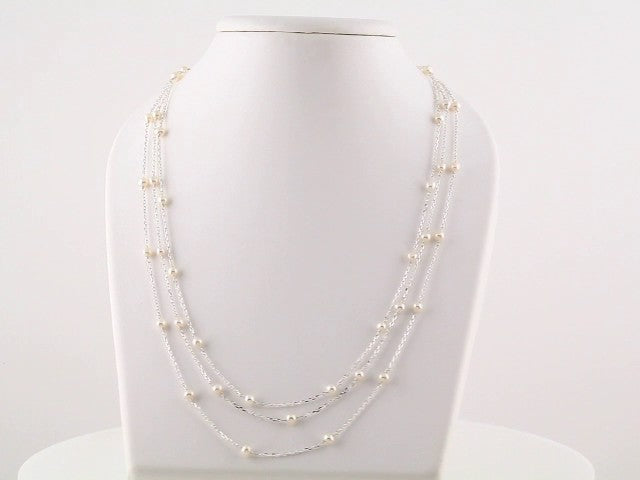 Sterling Silver Cultured White Freshwater Pearl 3-Strand 17" Necklace