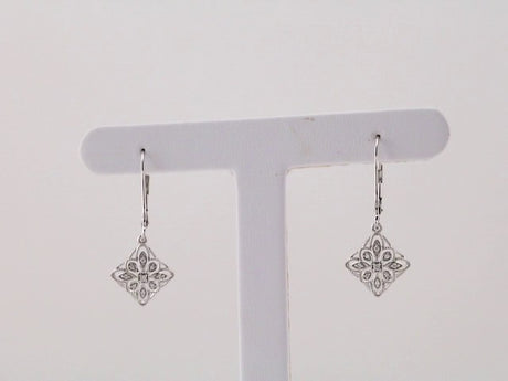 14K White Gold 1/10 CTW Natural Diamond Granulated Filigree Earrings