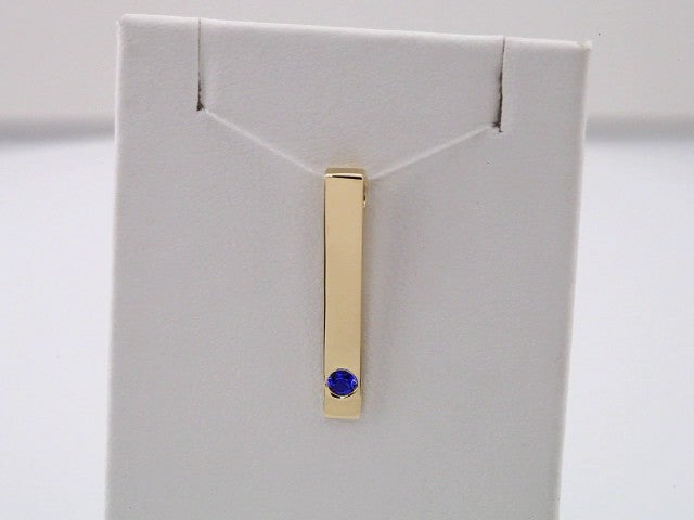 14K Yellow Gold Natural Blue Sapphire Family Engravable Bar Pendant