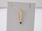 14K Yellow Gold Natural Blue Sapphire Family Engravable Bar Pendant